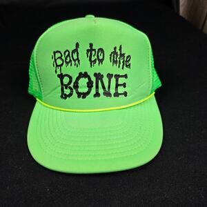 Nissin Cap Bad to the Bone Neon Green Trucker Hat Adjustable Men's Mesh